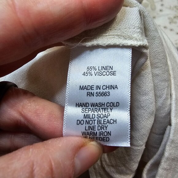 Tahari Linen Blend Embroidered Wide Leg Pants S Cream Scalloped Cropped Coastal - Picture 4 of 10